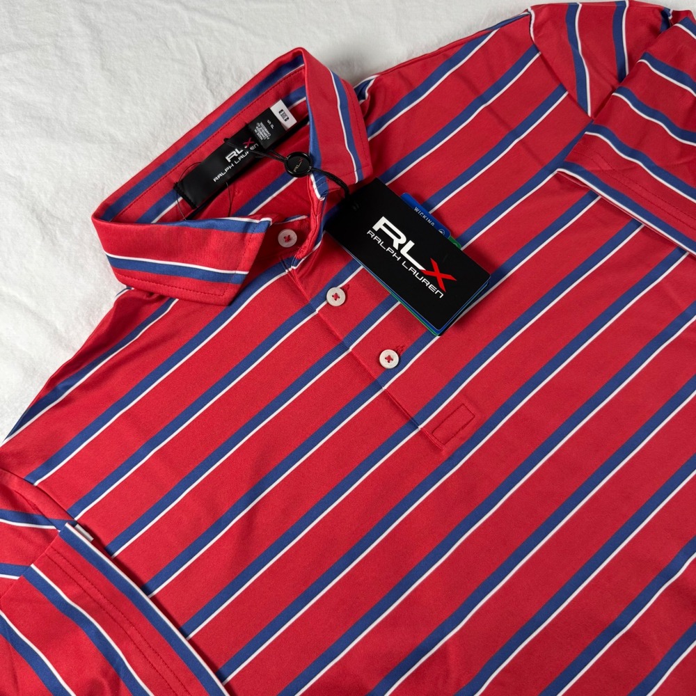 NWT RLX Ralph Lauren Men's Size S‎ Red Striped Moisture-Wicking Performance Polo